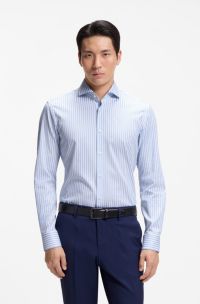 Slim-fit shirt in easy-iron striped stretch cotton, Light Blue stripes