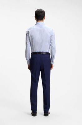 Slim-fit shirt in easy-iron striped stretch cotton, Light Blue Stripes
