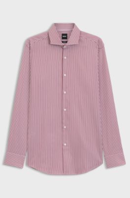 Slim-fit shirt in easy-iron striped stretch cotton, Red Stripes