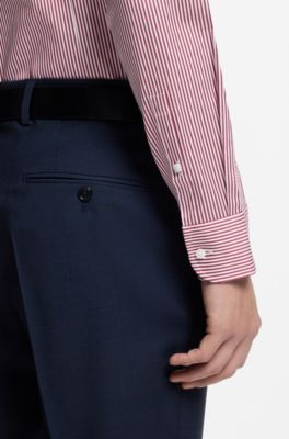 Slim-fit shirt in easy-iron striped stretch cotton, Red Stripes