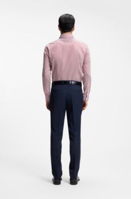 Slim-fit shirt in easy-iron striped stretch cotton, Red Stripes