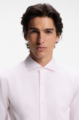 Slim-fit shirt in easy-iron striped stretch cotton, light pink