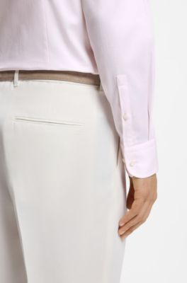 Slim-fit shirt in easy-iron striped stretch cotton, Light Pink