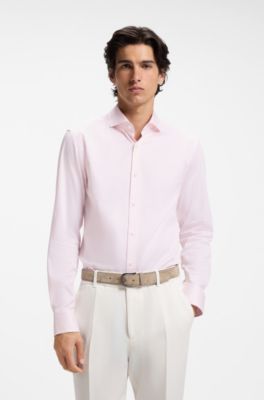 Slim-fit shirt in easy-iron striped stretch cotton, light pink