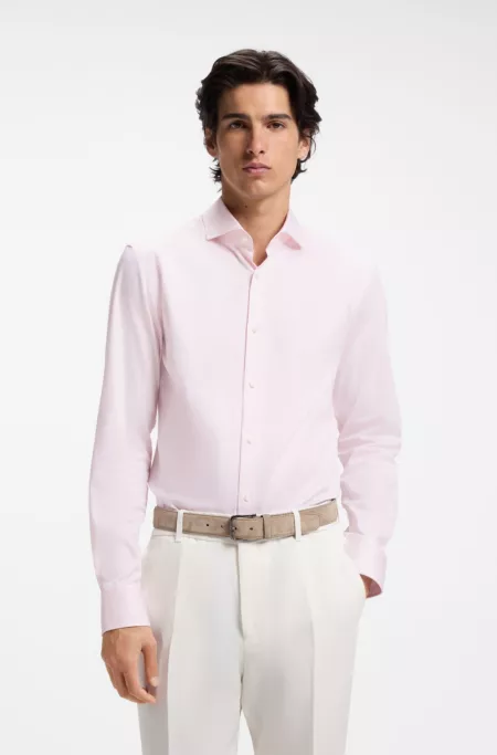 Slim-fit shirt in easy-iron striped stretch cotton