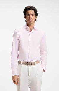 Slim-fit shirt in easy-iron striped stretch cotton, light pink