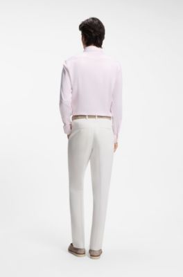 Slim-fit shirt in easy-iron striped stretch cotton, Light Pink