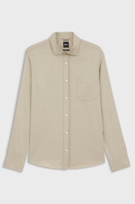 Casual-fit katoenen overhemd met gespreide kraag, Beige