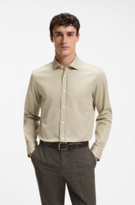 Casual-fit katoenen overhemd met gespreide kraag, Beige