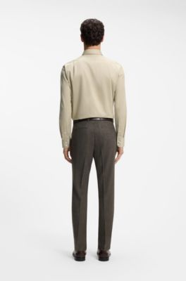 Casual-fit cotton shirt with spread collar, Beige