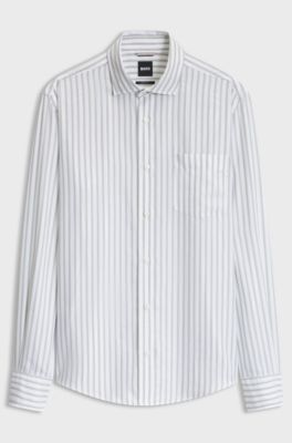 Casual-fit heritage shirt with vertical stripes, White Stripes