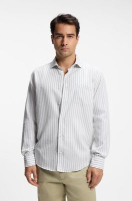 Casual-fit heritage shirt with vertical stripes, White Stripes