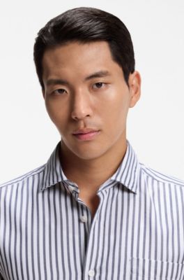 Casual-fit heritage shirt with vertical stripes, Blue stripes