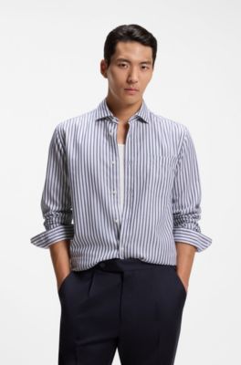 Casual-fit heritage shirt with vertical stripes, Blue stripes
