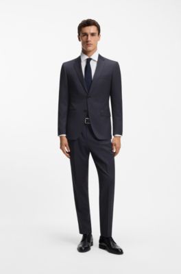 Tapered-fit trousers in virgin-wool serge, Dark Blue