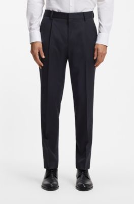 Tapered-fit broek in een serge van scheerwol, Donkerblauw