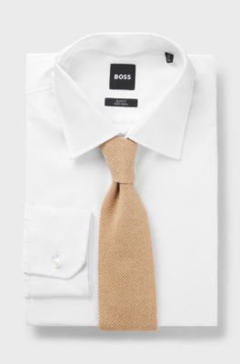 Silk tie in knitted jacquard, Beige