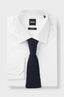 Silk tie in knitted jacquard, Dark Blue