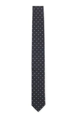 Silk tie with jacquard-woven pattern, Dark Blue