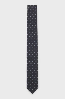 Silk tie with jacquard-woven pattern, Dark Blue