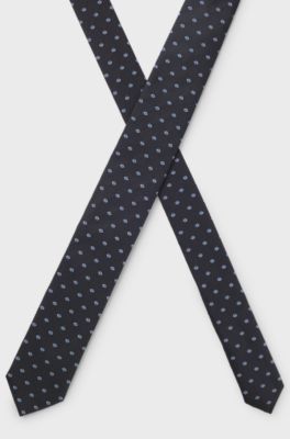 Silk tie with jacquard-woven pattern, Dark Blue