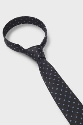 Silk tie with jacquard-woven pattern, Dark Blue