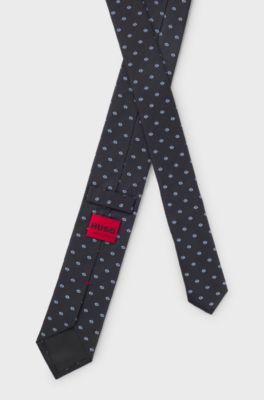 Zijden stropdas met jacquardgeweven patroon, Donkerblauw