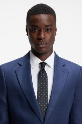 Silk tie with jacquard-woven pattern, Dark Blue