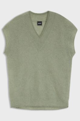V-neck top in a knitted alpaca blend, Light Green