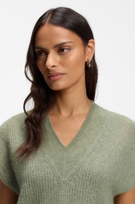 V-neck top in a knitted alpaca blend, Light Green
