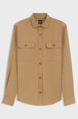 Camicia casual fit in popeline di cotone compatto, Beige