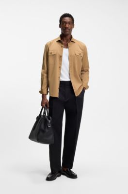 Camicia casual fit in popeline di cotone compatto, Beige