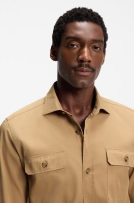 Klassiek casual-fit overhemd van compacte katoenen popeline, Beige