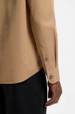 Klassiek casual-fit overhemd van compacte katoenen popeline, Beige