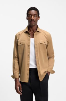 Klassiek casual-fit overhemd van compacte katoenen popeline, Beige