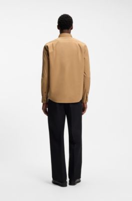Klassiek casual-fit overhemd van compacte katoenen popeline, Beige