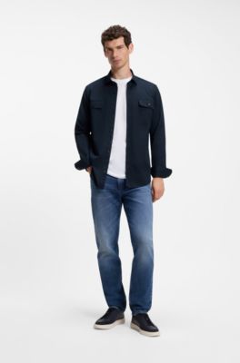 Casual fit heritage-skjorta i t&auml;t bomullspoplin, M&ouml;rkbl&aring;