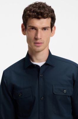Chemise coupe d&eacute;contract&eacute;e Heritage en popeline de coton Compact, Bleu fonc&eacute;