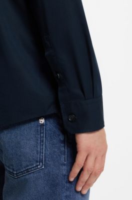 Chemise coupe d&eacute;contract&eacute;e Heritage en popeline de coton Compact, Bleu fonc&eacute;