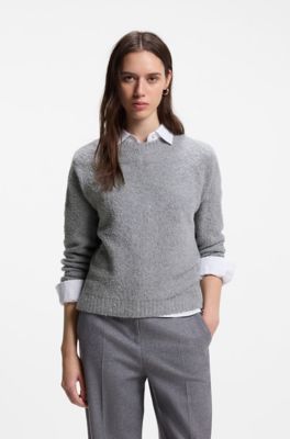 Wool and cashmere-blend sweater with raglan sleeves, Light Grey
