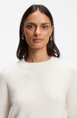 Wool and cashmere-blend sweater with raglan sleeves, Natural
