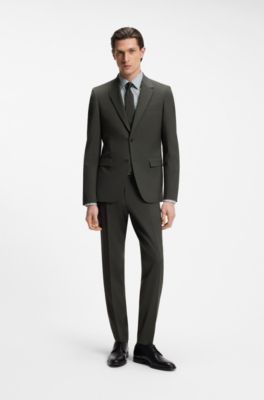 Slim-fit business shirt van elastische popeline, Groen met dessin