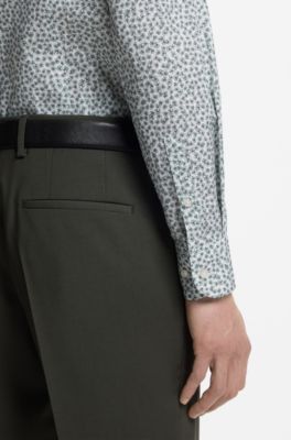 Slim-fit business shirt van elastische popeline, Groen met dessin