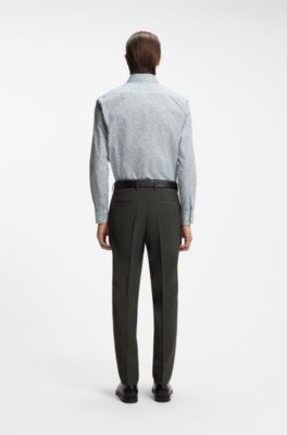 Slim-fit business shirt in stretch poplin, Green Patterned