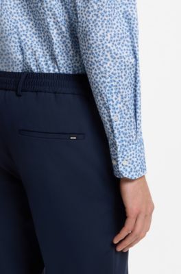Slim-fit business shirt in stretch poplin, Light Blue Patterned