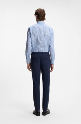 Slim-fit business shirt in stretch poplin, Light Blue Patterned