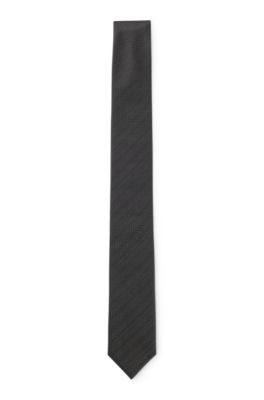 Silk tie with jacquard-woven pattern, Black