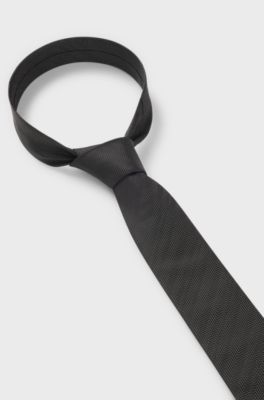 Silk tie with jacquard-woven pattern, Black