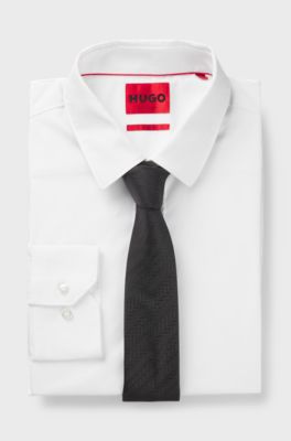 Silk tie with jacquard-woven pattern, Black