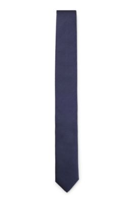 Silk tie with jacquard-woven pattern, Dark Blue
